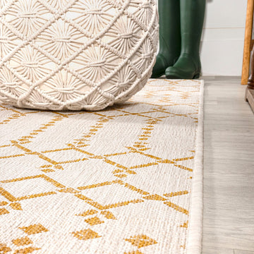 Ourika Moroccan Geometric Textured Weave Indoor/outdoor Square Rug
